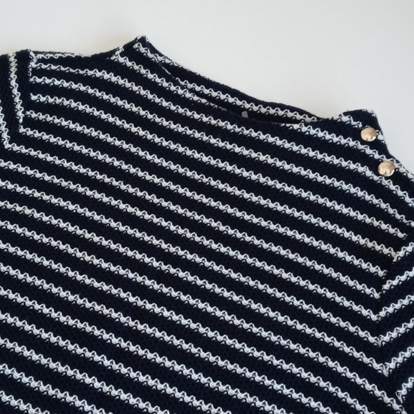 Talbots Women's Navy & White Striped Boatneck Knit Sweater 3/4 Sleeves M/P - Picture 5 of 12
